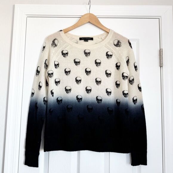 Skull Cashmere Dip Dye Ombre Skull Print Sweater Size XS - Picture 2 of 9